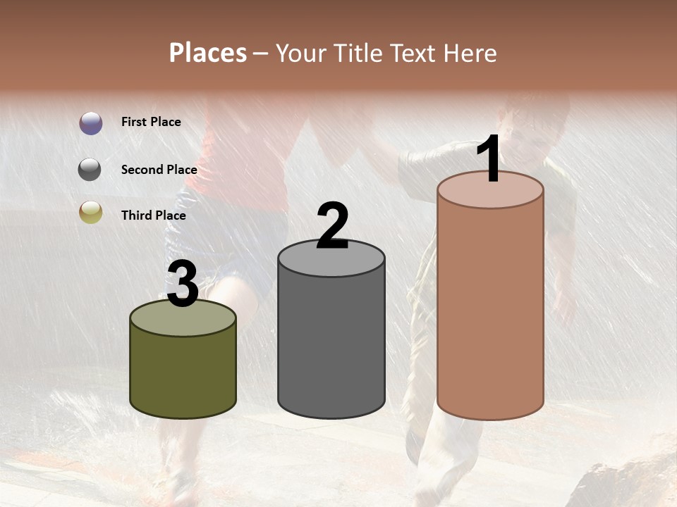 The Girl With The Boy Run Under A Down-Pour Rain PowerPoint Template