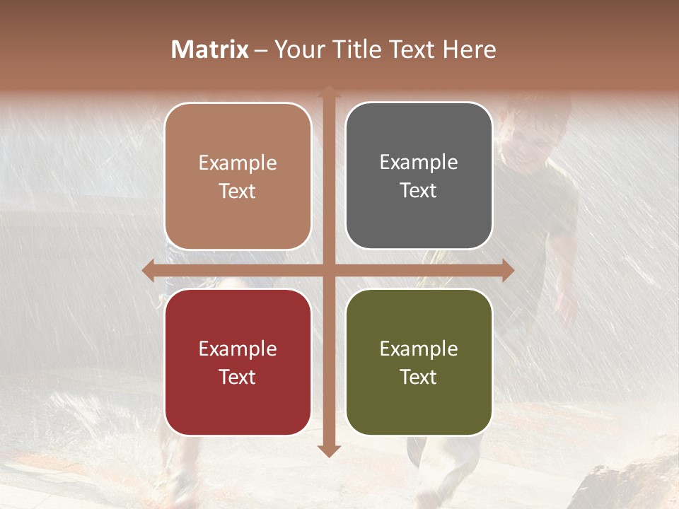 The Girl With The Boy Run Under A Down-Pour Rain PowerPoint Template