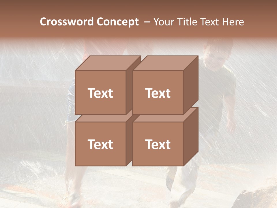 The Girl With The Boy Run Under A Down-Pour Rain PowerPoint Template