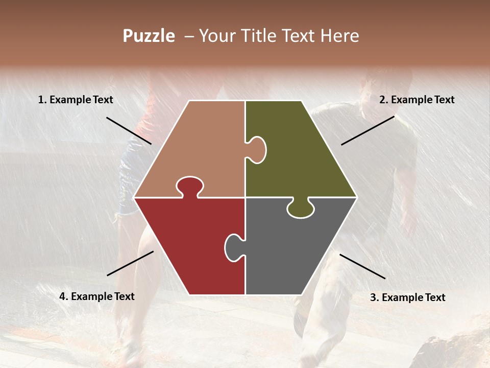 The Girl With The Boy Run Under A Down-Pour Rain PowerPoint Template