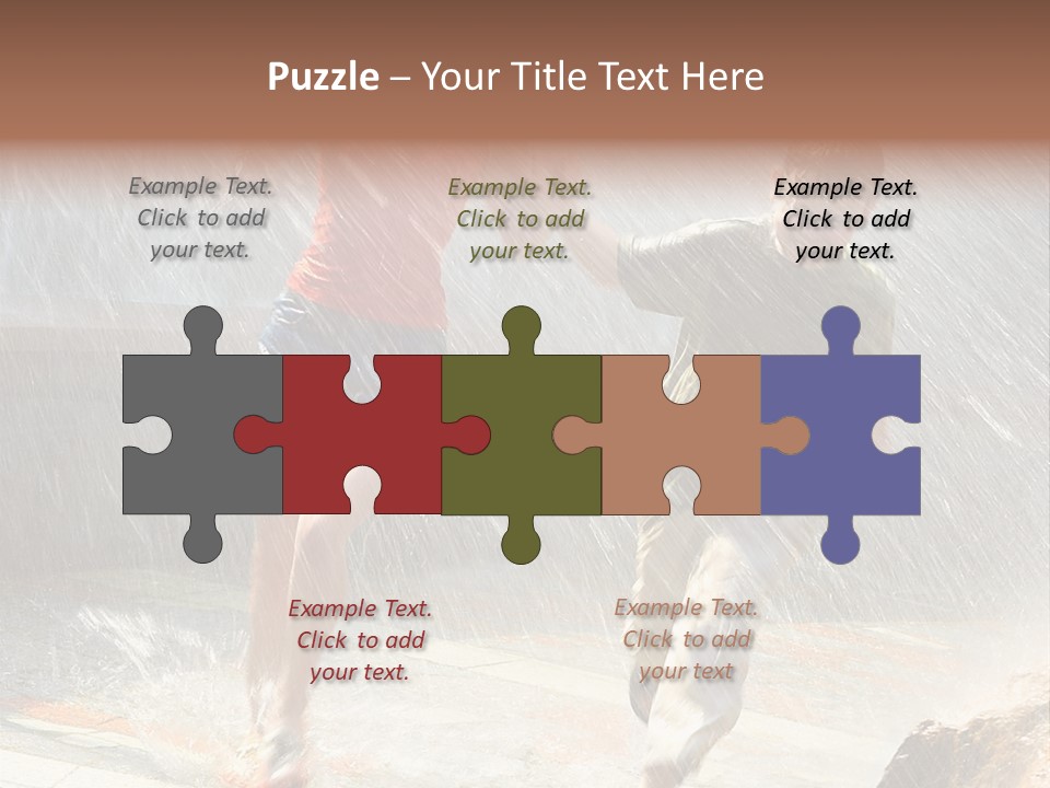 The Girl With The Boy Run Under A Down-Pour Rain PowerPoint Template