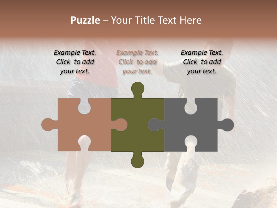 The Girl With The Boy Run Under A Down-Pour Rain PowerPoint Template