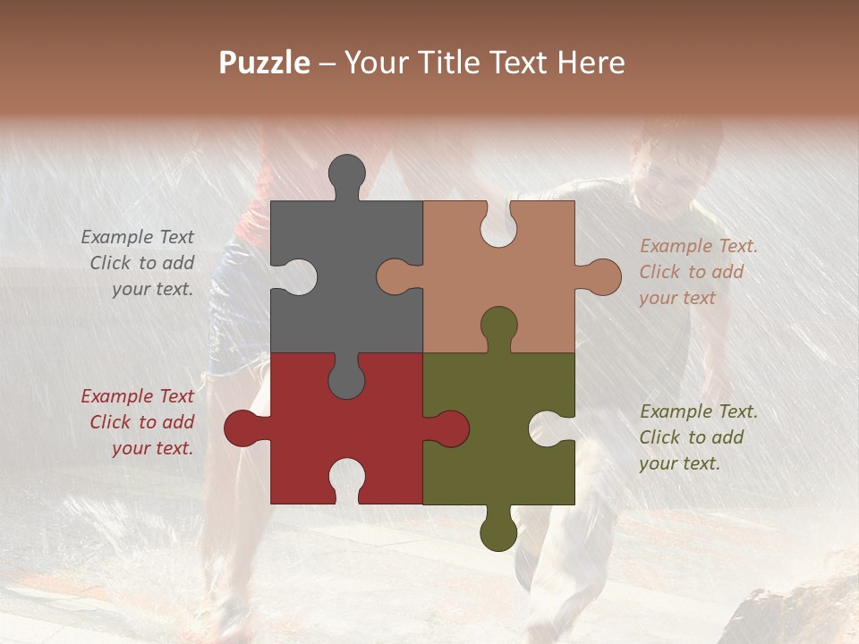 The Girl With The Boy Run Under A Down-Pour Rain PowerPoint Template