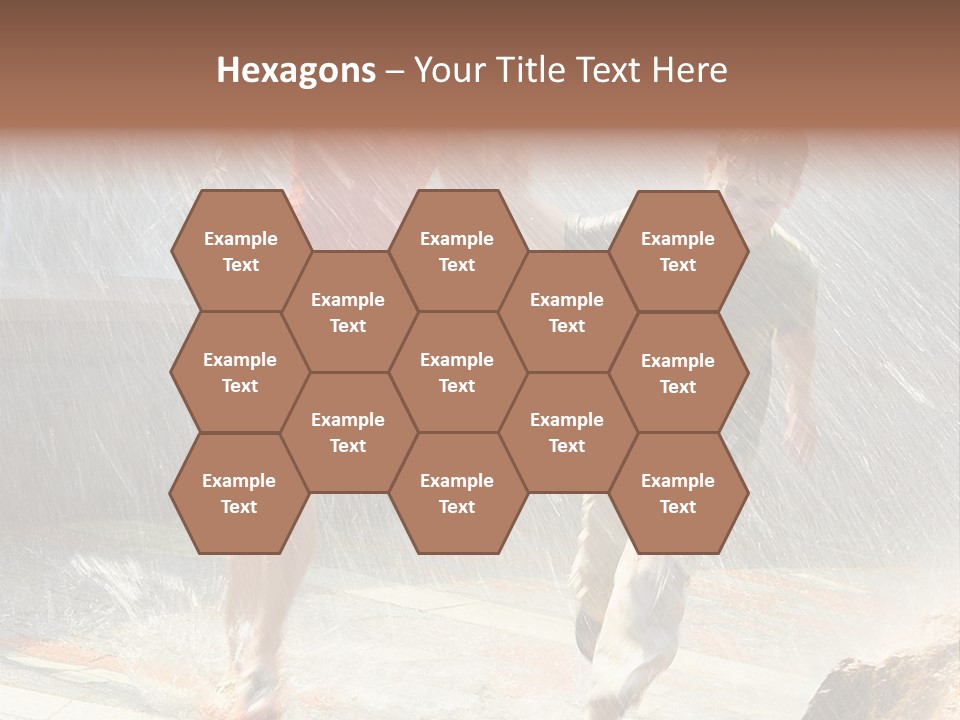 The Girl With The Boy Run Under A Down-Pour Rain PowerPoint Template