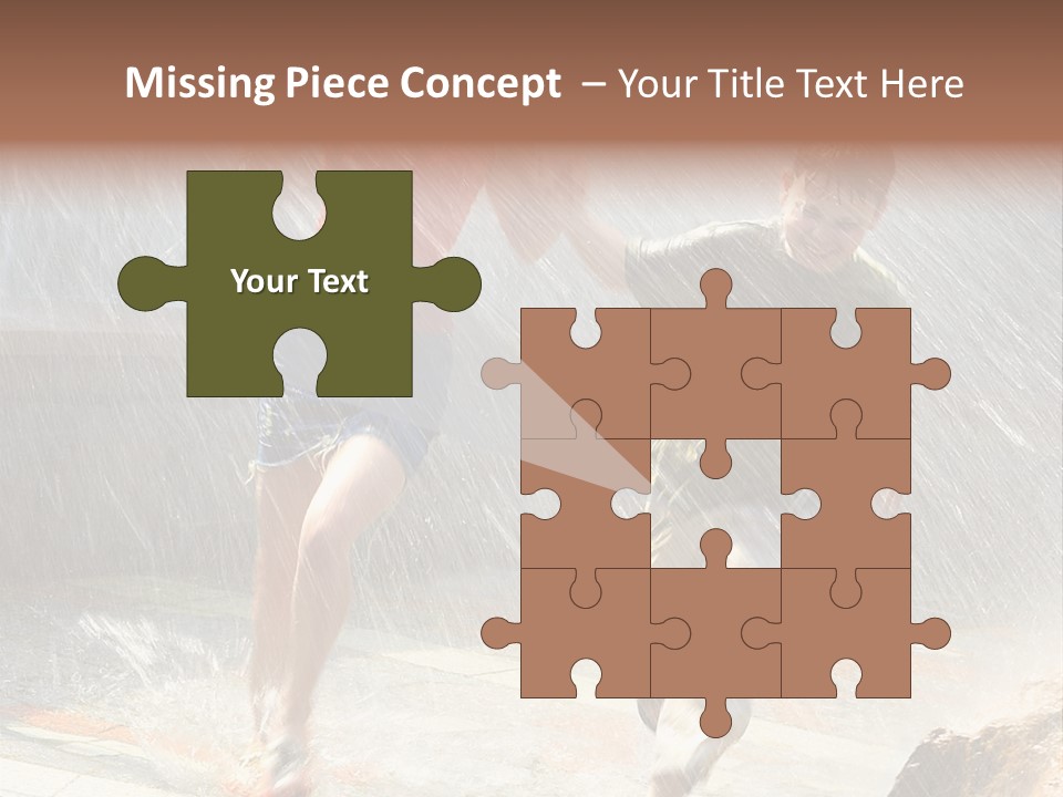 The Girl With The Boy Run Under A Down-Pour Rain PowerPoint Template