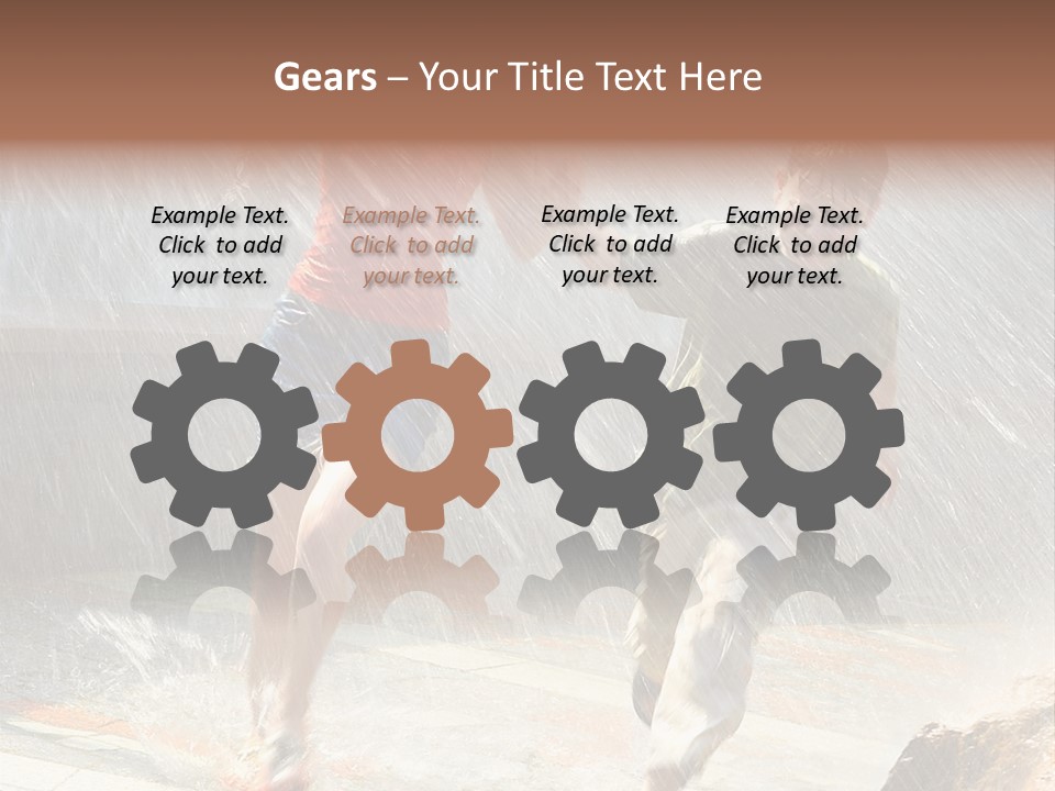 The Girl With The Boy Run Under A Down-Pour Rain PowerPoint Template