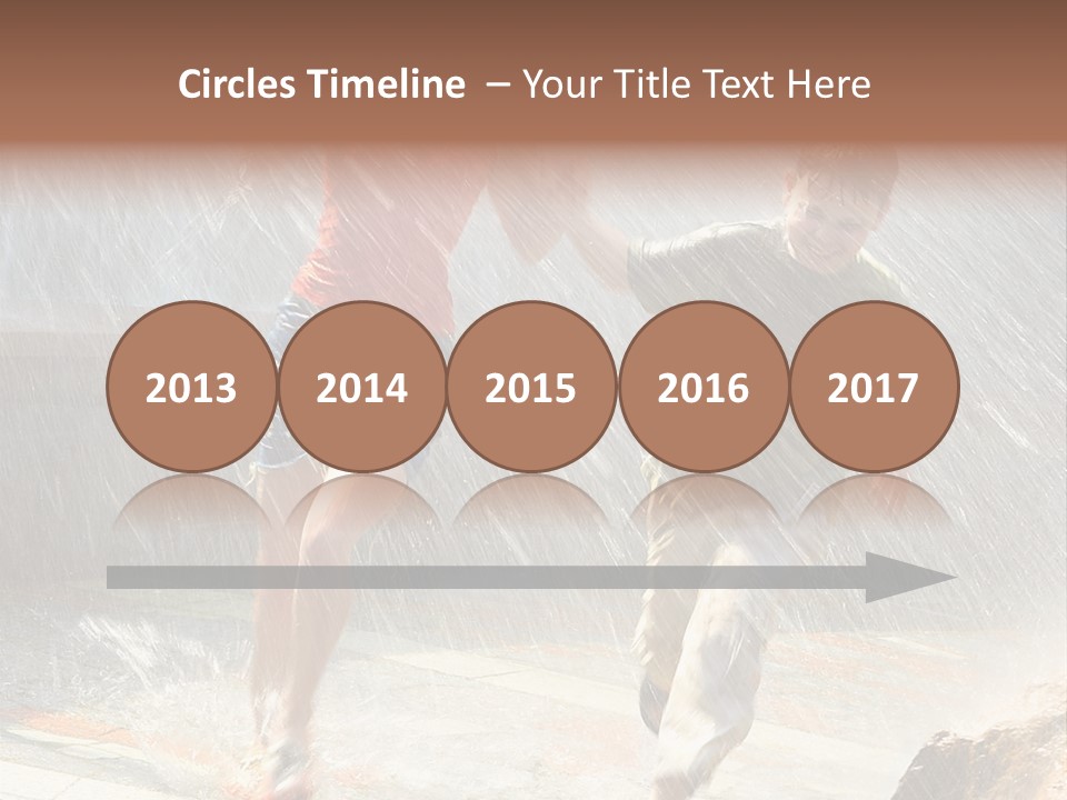 The Girl With The Boy Run Under A Down-Pour Rain PowerPoint Template