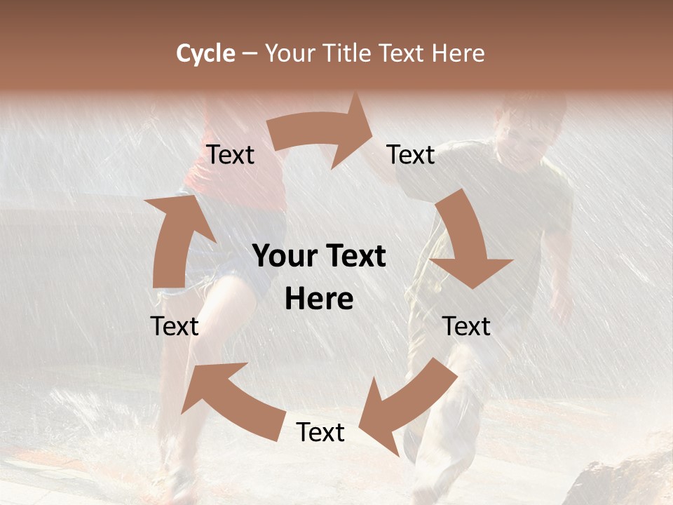 The Girl With The Boy Run Under A Down-Pour Rain PowerPoint Template