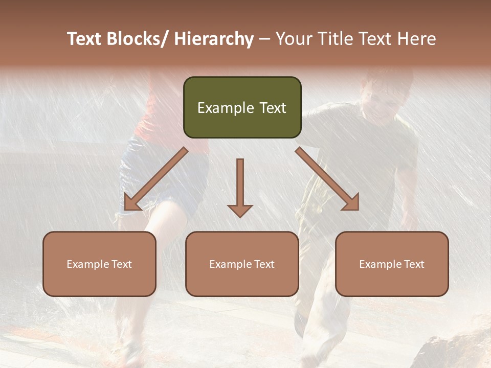 The Girl With The Boy Run Under A Down-Pour Rain PowerPoint Template