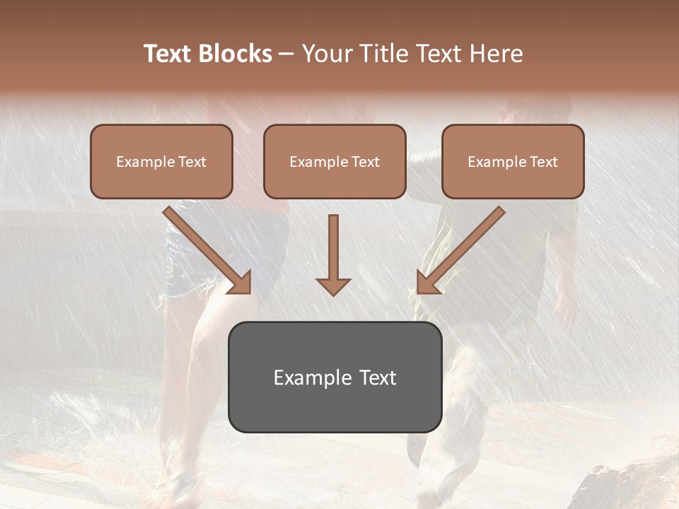 The Girl With The Boy Run Under A Down-Pour Rain PowerPoint Template