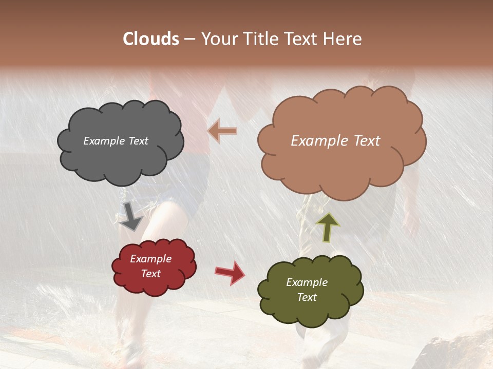 The Girl With The Boy Run Under A Down-Pour Rain PowerPoint Template