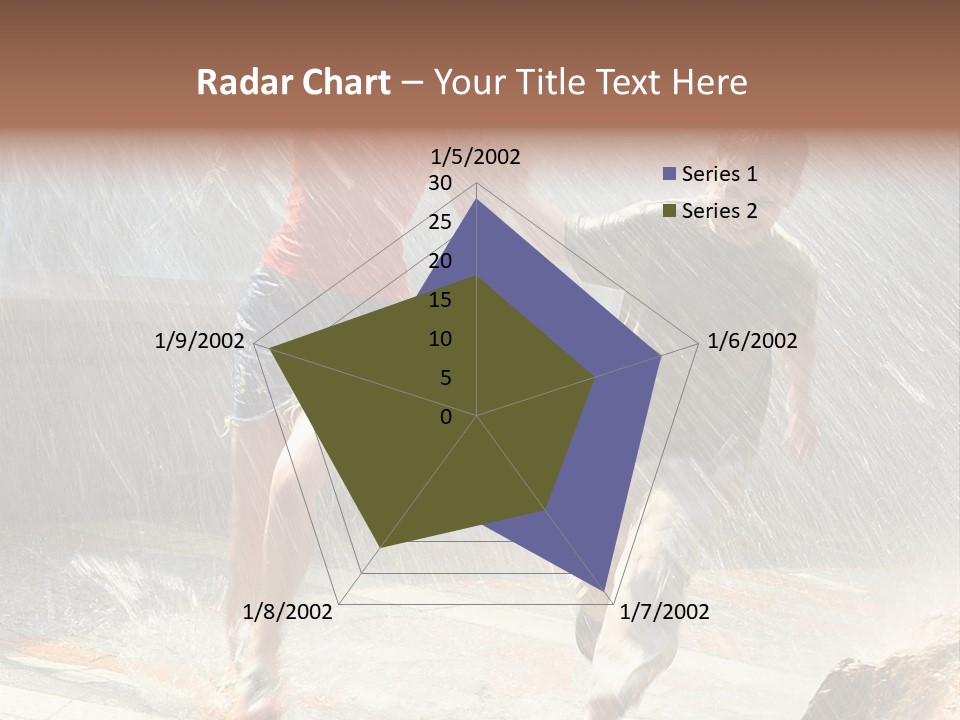 The Girl With The Boy Run Under A Down-Pour Rain PowerPoint Template