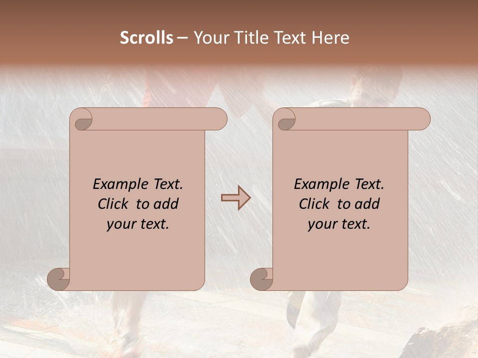 The Girl With The Boy Run Under A Down-Pour Rain PowerPoint Template