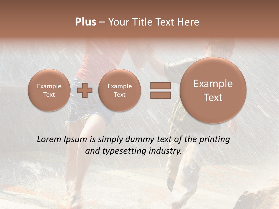 The Girl With The Boy Run Under A Down-Pour Rain PowerPoint Template