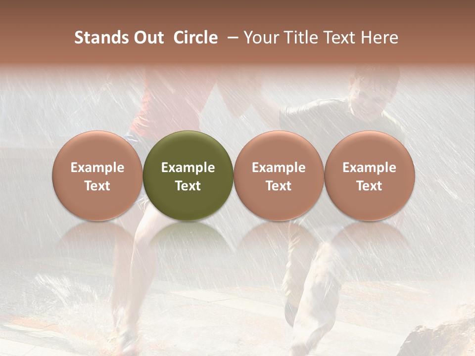 The Girl With The Boy Run Under A Down-Pour Rain PowerPoint Template