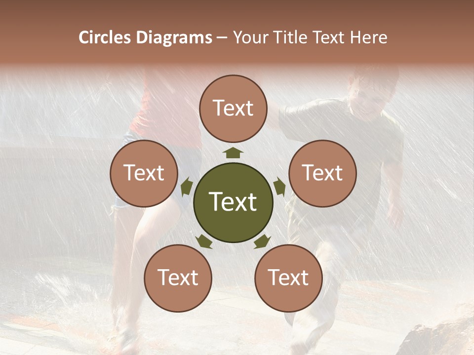 The Girl With The Boy Run Under A Down-Pour Rain PowerPoint Template