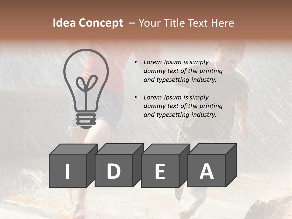 The Girl With The Boy Run Under A Down-Pour Rain PowerPoint Template