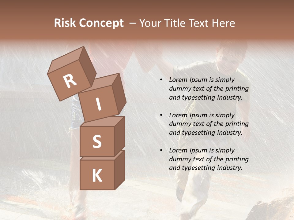 The Girl With The Boy Run Under A Down-Pour Rain PowerPoint Template