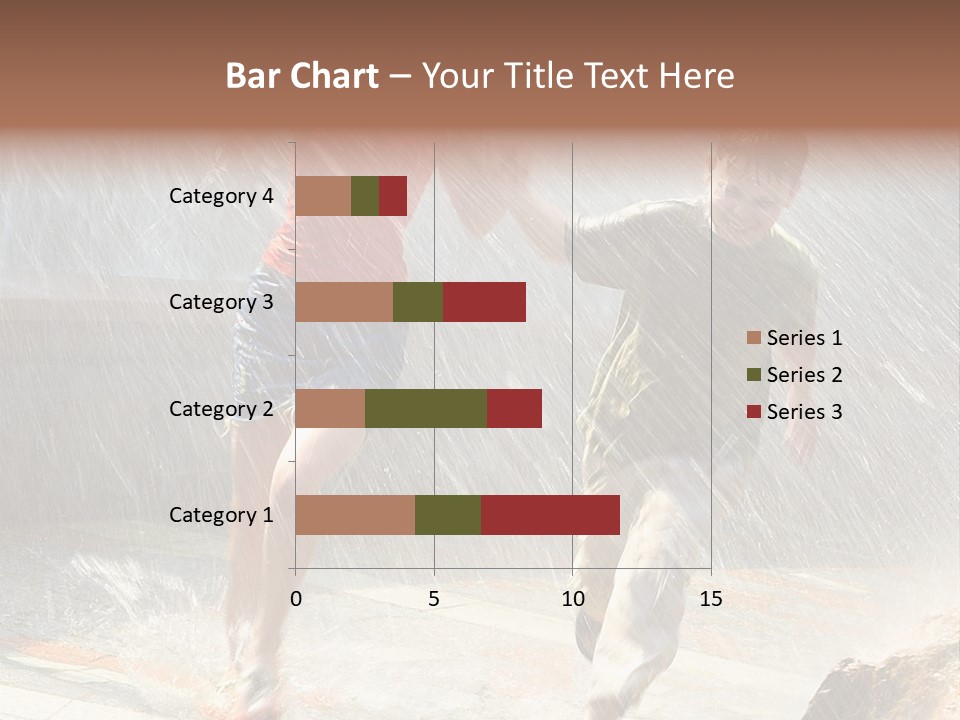 The Girl With The Boy Run Under A Down-Pour Rain PowerPoint Template