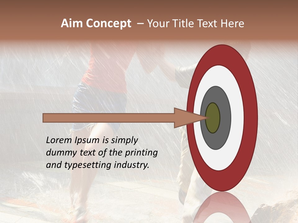 The Girl With The Boy Run Under A Down-Pour Rain PowerPoint Template