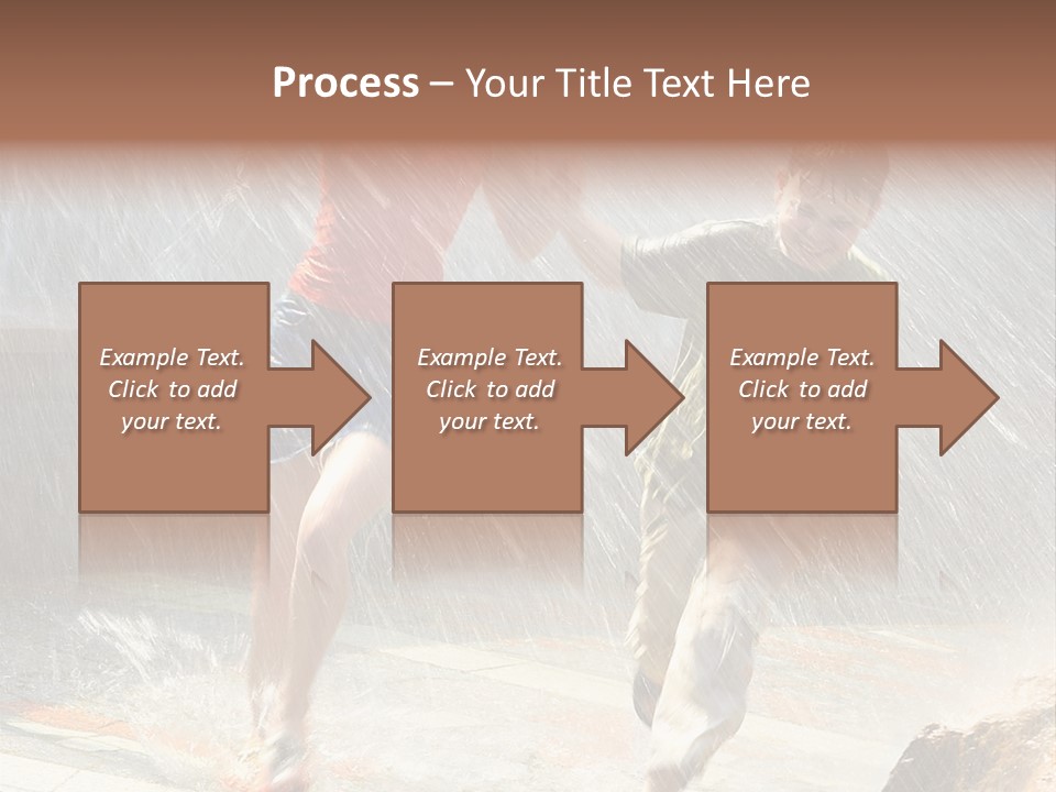 The Girl With The Boy Run Under A Down-Pour Rain PowerPoint Template