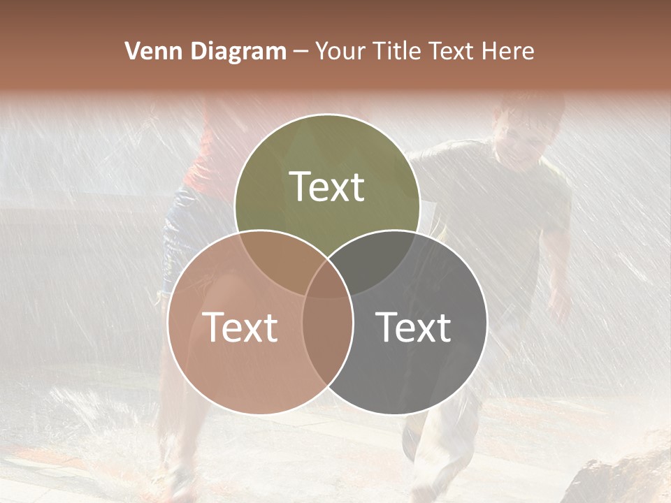 The Girl With The Boy Run Under A Down-Pour Rain PowerPoint Template