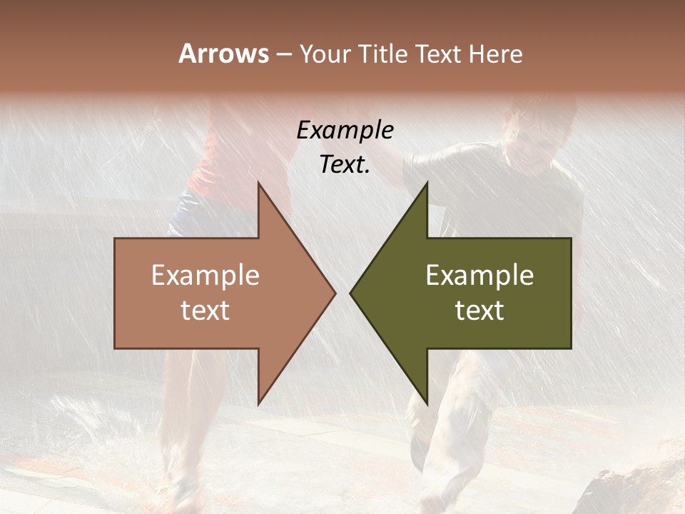 The Girl With The Boy Run Under A Down-Pour Rain PowerPoint Template