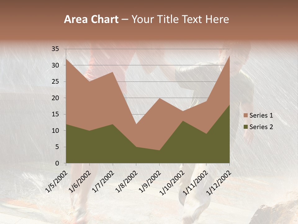 The Girl With The Boy Run Under A Down-Pour Rain PowerPoint Template