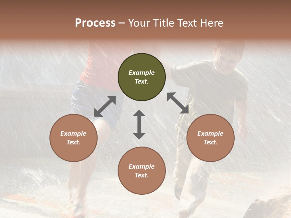 The Girl With The Boy Run Under A Down-Pour Rain PowerPoint Template