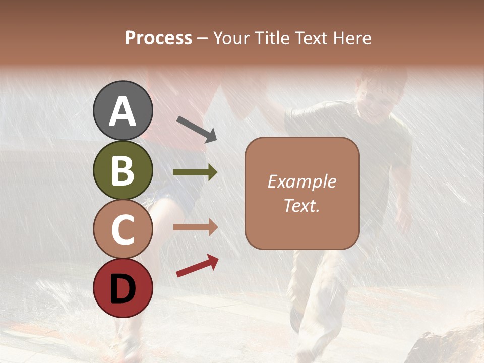 The Girl With The Boy Run Under A Down-Pour Rain PowerPoint Template