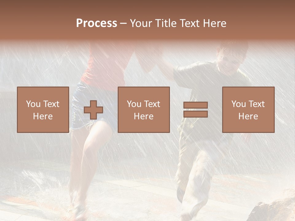 The Girl With The Boy Run Under A Down-Pour Rain PowerPoint Template