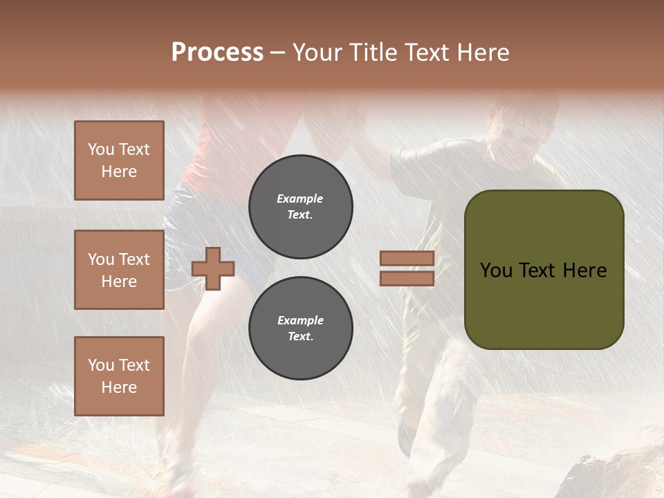 The Girl With The Boy Run Under A Down-Pour Rain PowerPoint Template