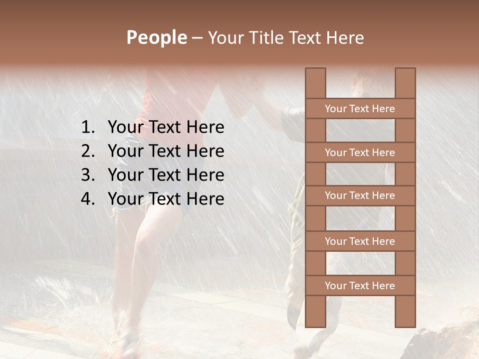 The Girl With The Boy Run Under A Down-Pour Rain PowerPoint Template