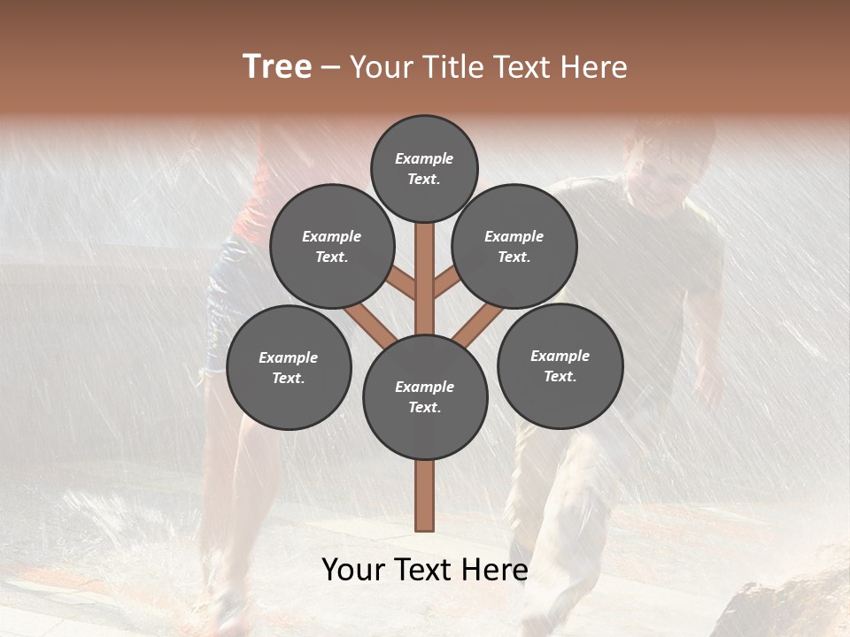 The Girl With The Boy Run Under A Down-Pour Rain PowerPoint Template