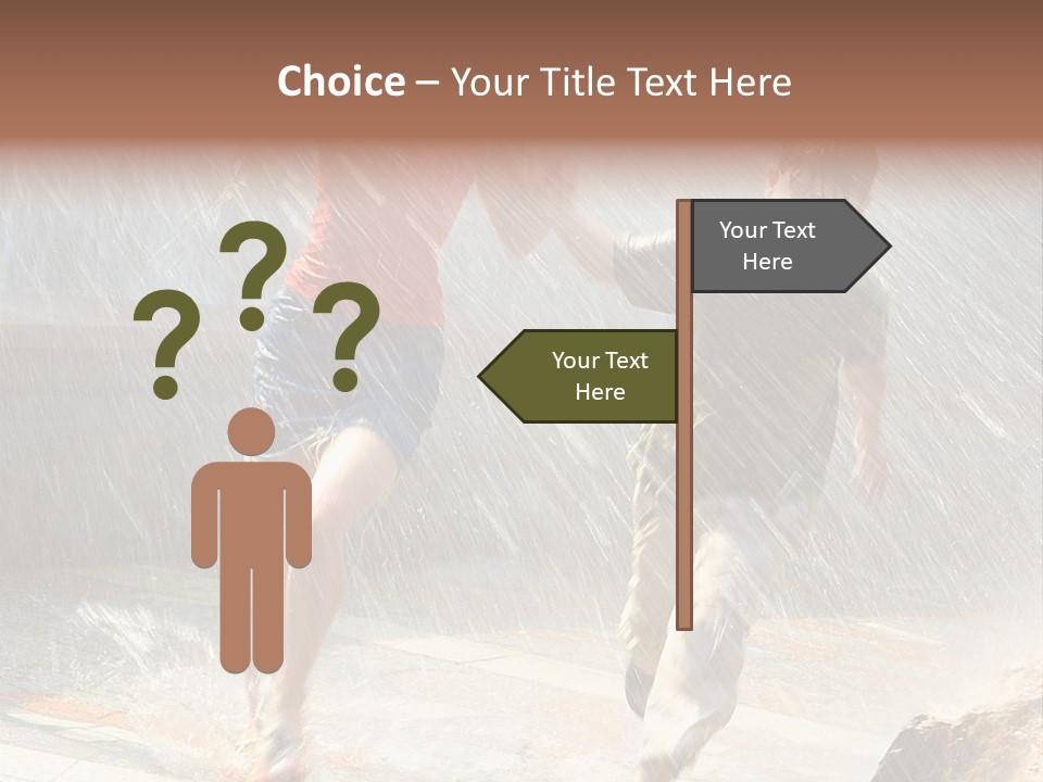 The Girl With The Boy Run Under A Down-Pour Rain PowerPoint Template