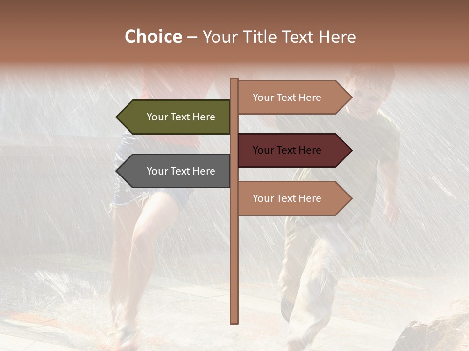 The Girl With The Boy Run Under A Down-Pour Rain PowerPoint Template