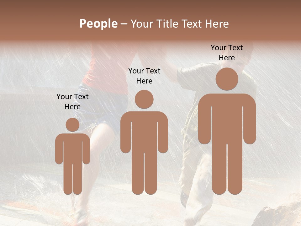 The Girl With The Boy Run Under A Down-Pour Rain PowerPoint Template