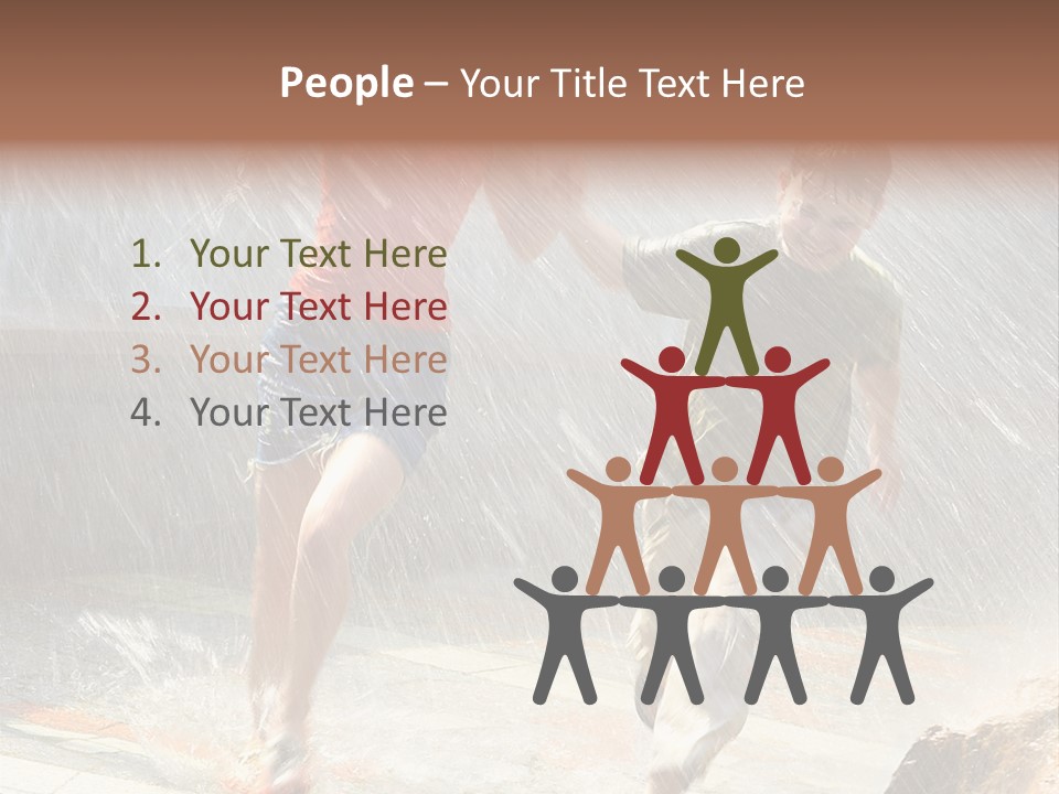 The Girl With The Boy Run Under A Down-Pour Rain PowerPoint Template