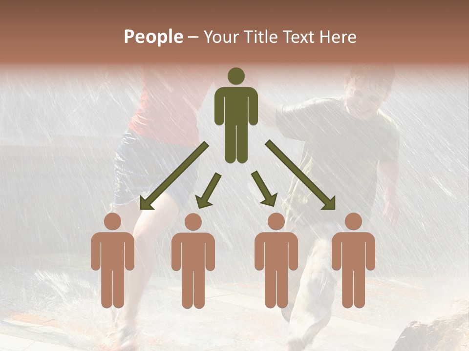 The Girl With The Boy Run Under A Down-Pour Rain PowerPoint Template