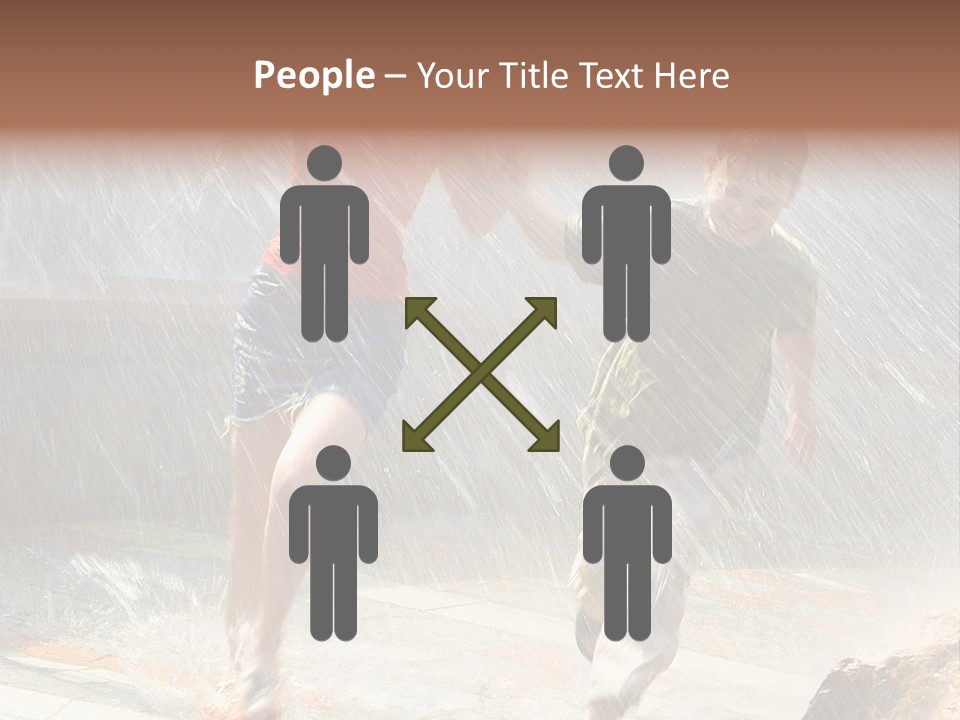 The Girl With The Boy Run Under A Down-Pour Rain PowerPoint Template