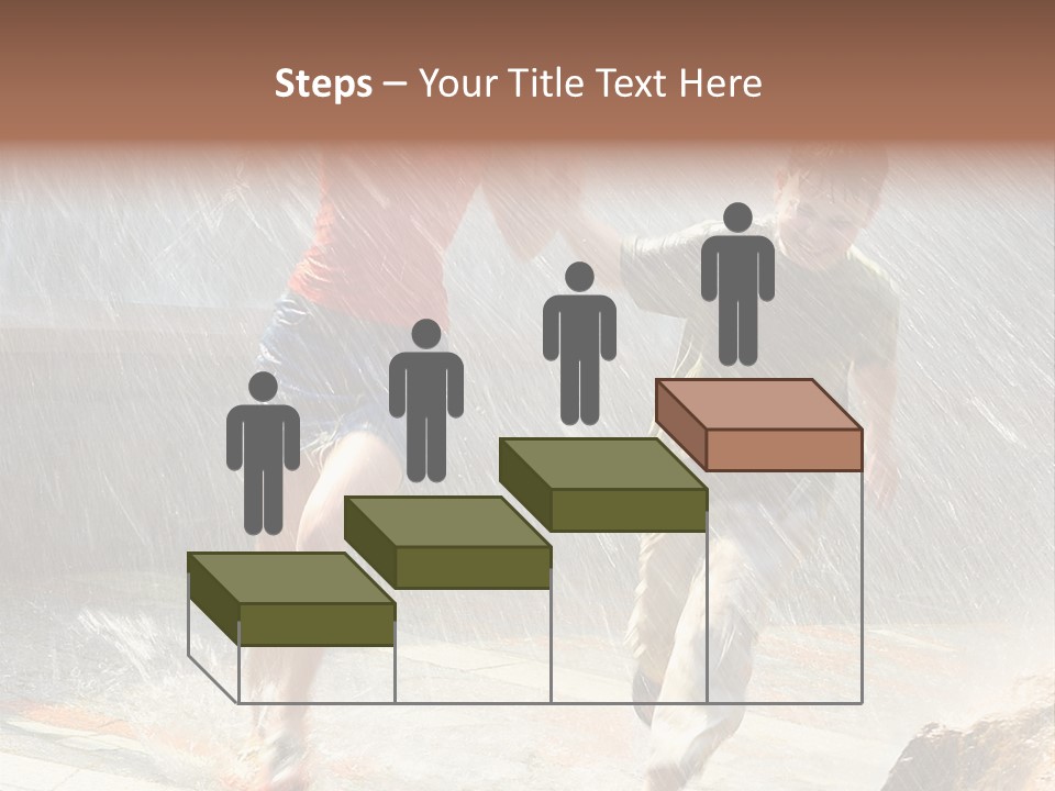 The Girl With The Boy Run Under A Down-Pour Rain PowerPoint Template