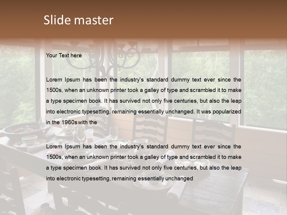 A Rustic Yet Classy Outdoor Dining Setup On A Screened Porch. PowerPoint Template