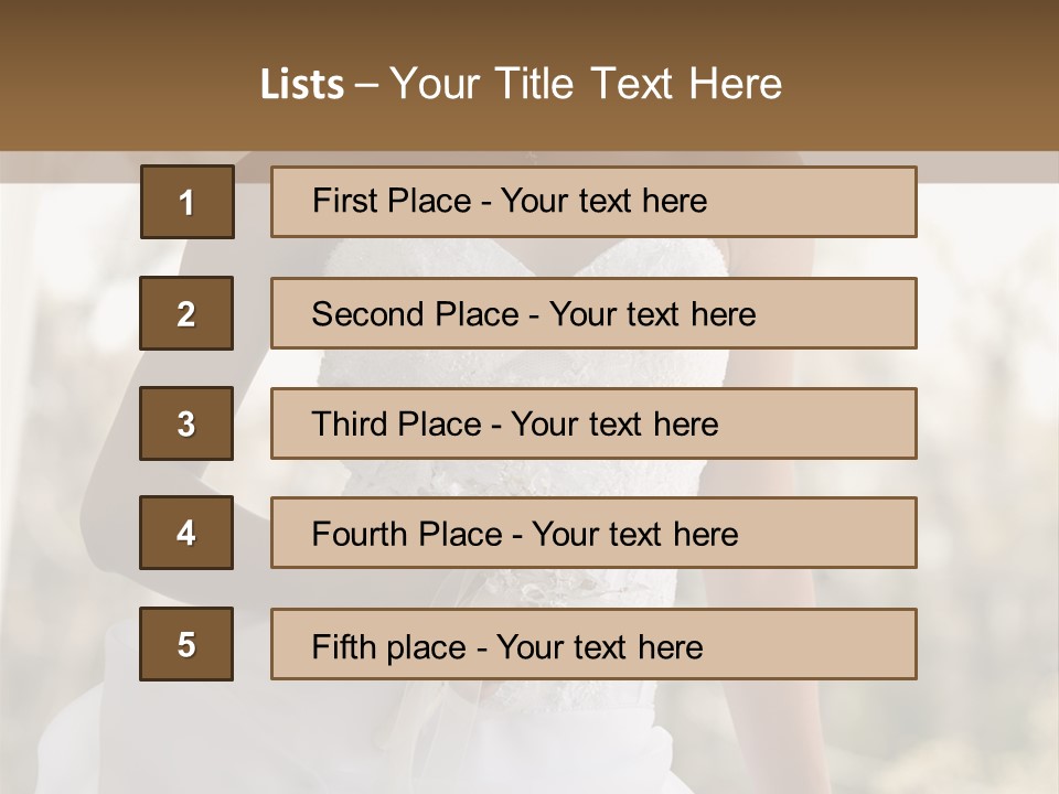 A Woman In A Wedding Dress Is Posing For A Picture PowerPoint Template