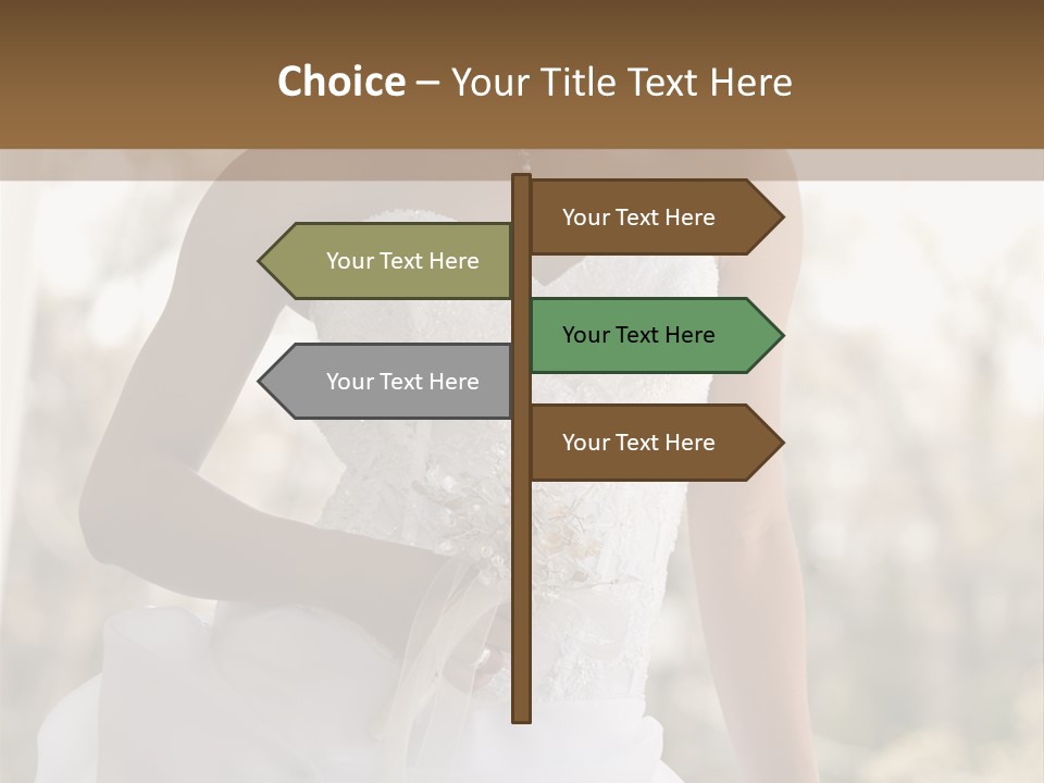 A Woman In A Wedding Dress Is Posing For A Picture PowerPoint Template