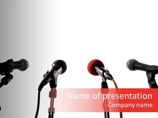 A Row Of Microphones With A Red Cord PowerPoint Template