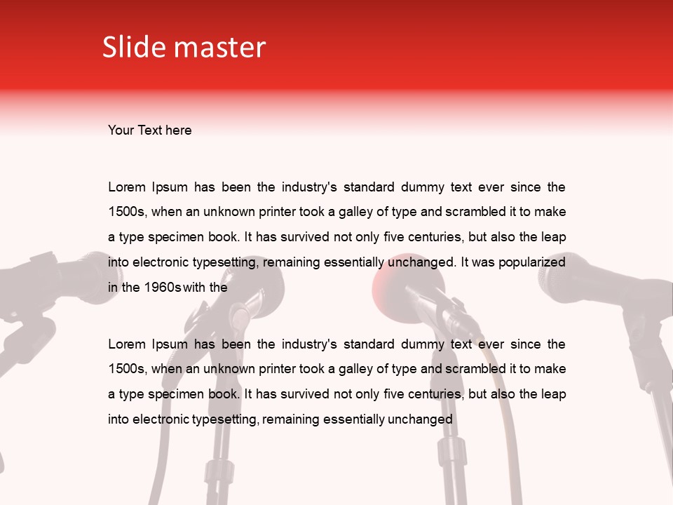 A Row Of Microphones With A Red Cord PowerPoint Template