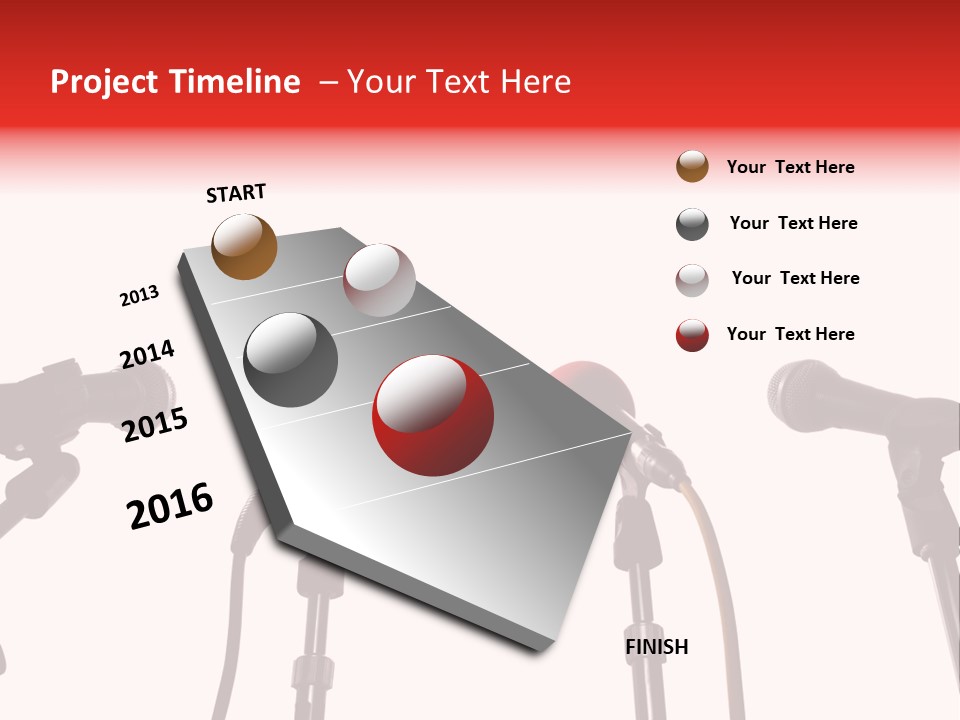 A Row Of Microphones With A Red Cord PowerPoint Template