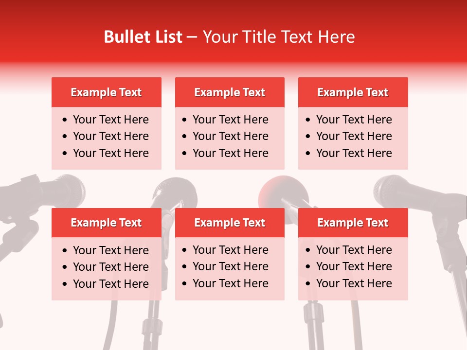 A Row Of Microphones With A Red Cord PowerPoint Template