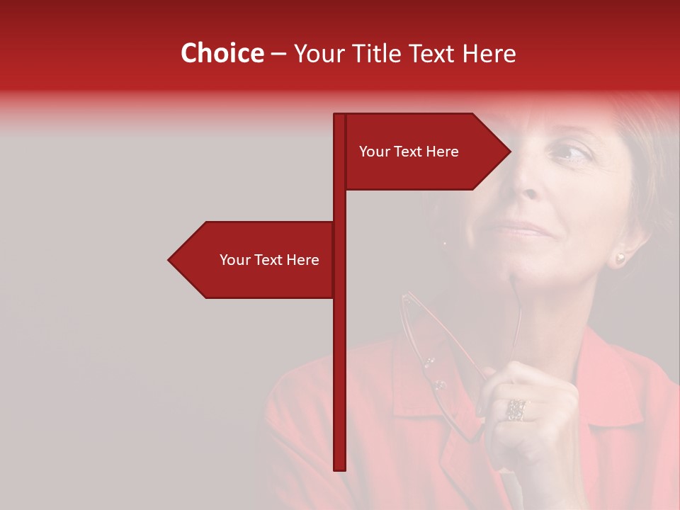 Mid  Woman Holding Glasses And Looking Sidewards PowerPoint Template