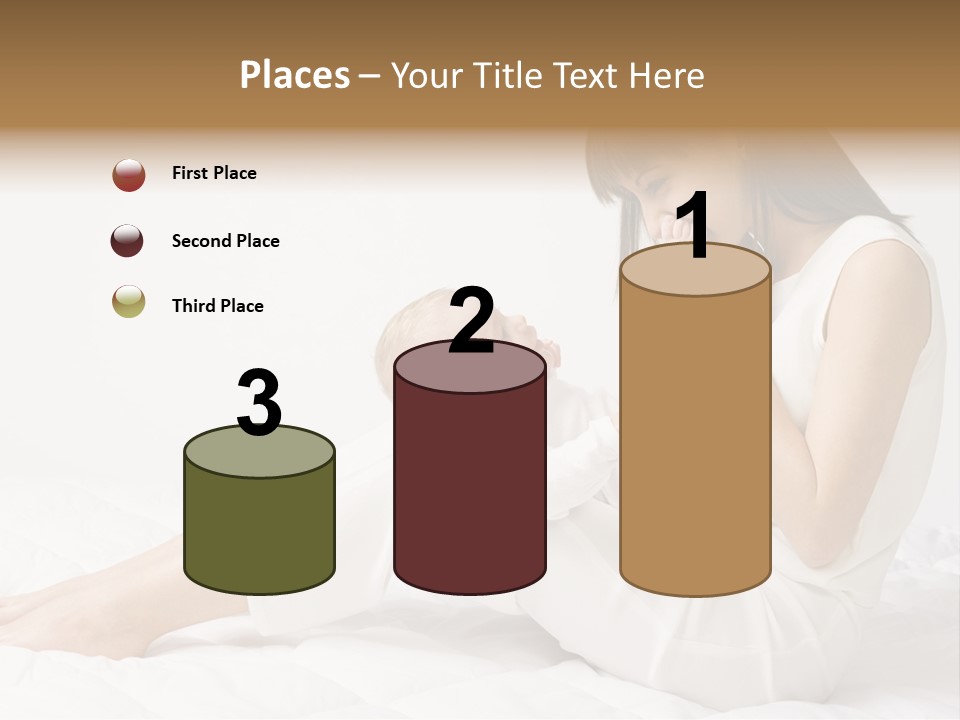 Young Mother With Baby Boy. Sitting On White Cloth And Having Fun. Whole Bodys, Side View PowerPoint Template